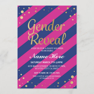 Gender Reveal Baby Shower Pink Blue Gold Invite