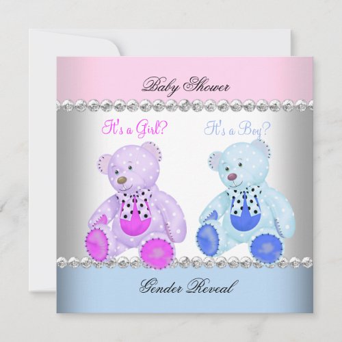 Gender Reveal Baby Shower Pink Blue Teddy Bears Invitation