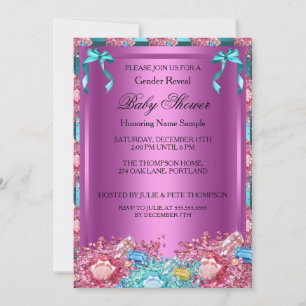 Gender Reveal Baby Shower Pink Teal Blue Crystals Invitation