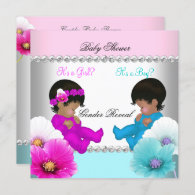 Gender Reveal Baby Shower Pink Teal Blue Flowers Invitation