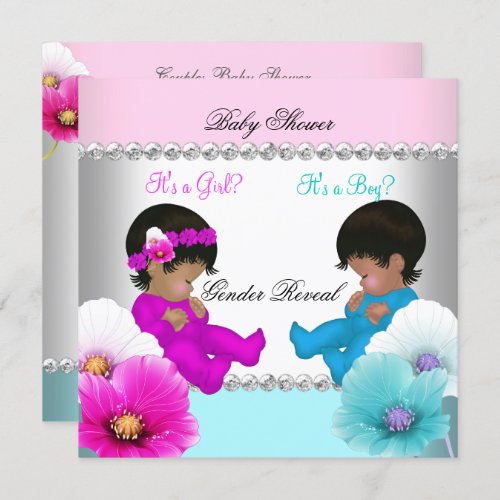 Gender Reveal Baby Shower Pink Teal Blue Flowers Invitation