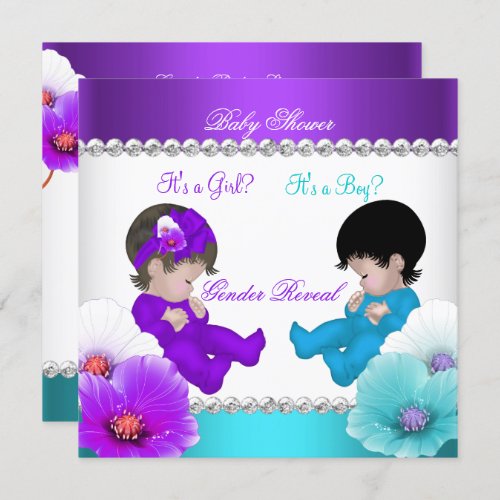 Gender Reveal Baby Shower Purple Teal Blue Br Invitation