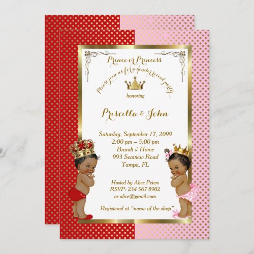 Gender Reveal Baby Shower red pink gold Invitation