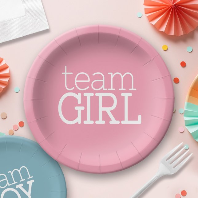 Gender Reveal Baby Shower - Team Pink Girl Paper Plates (Personalized Party Plates)