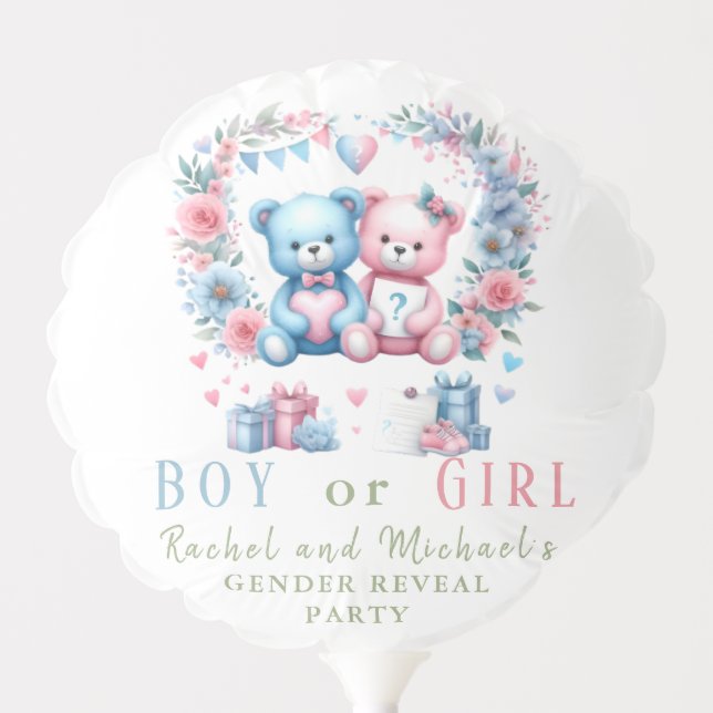 Gender reveal baby shower Teddy Bear blue pink 3 - Balloon (Front)