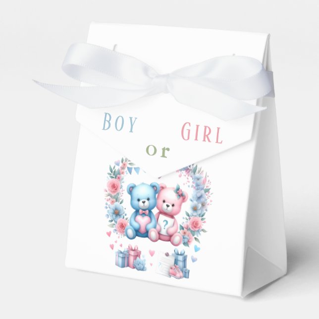 Gender reveal baby shower Teddy Bear blue pink 3 - Favor Boxes (Front Side)