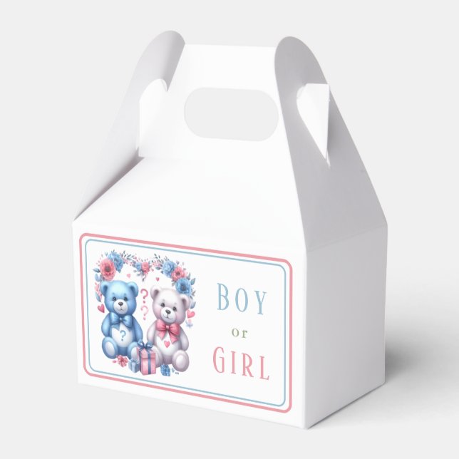 Gender reveal baby shower Teddy Bear blue pink 4 - Favor Boxes (Front Side)