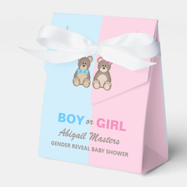 Gender Reveal Baby Shower Teddy Bears Favor Boxes (Front Side)