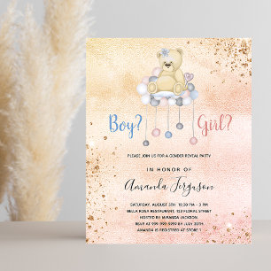 Gender reveal baby shower teddy budget invitation flyer