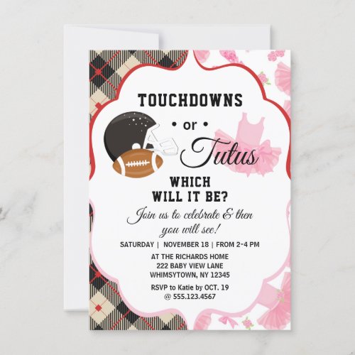 Gender Reveal Baby Shower Touchdowns or Tutus Invitation