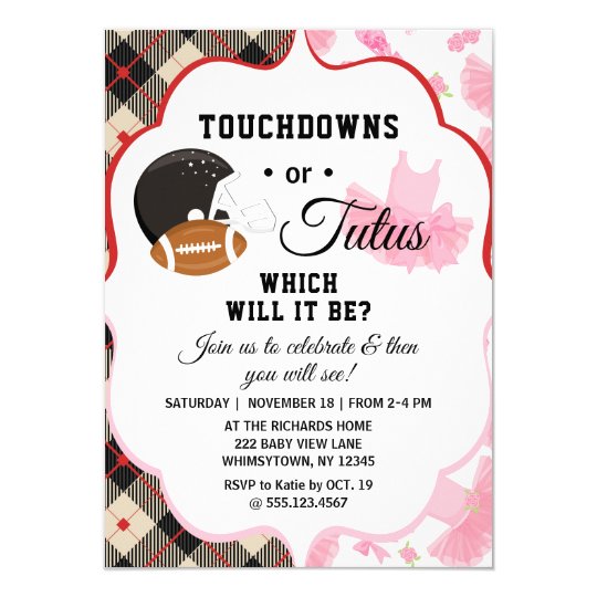 Gender Reveal Baby Shower Touchdowns or Tutus Invitation | Zazzle.com