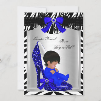 Gender Reveal Baby Shower Zebra Blue Baby Shoe Invitation
