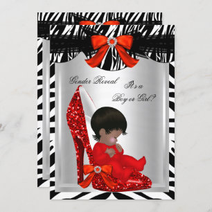 Gender Reveal Baby Shower Zebra Red Baby Shoe Invitation