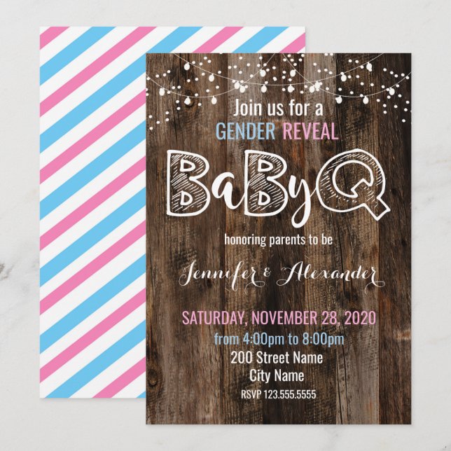 Gender Reveal BaByQ Invitation (Front/Back)