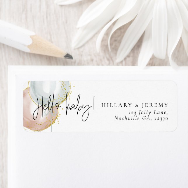 Gender Reveal Balloon Baby Shower Return Address  Label (Insitu)