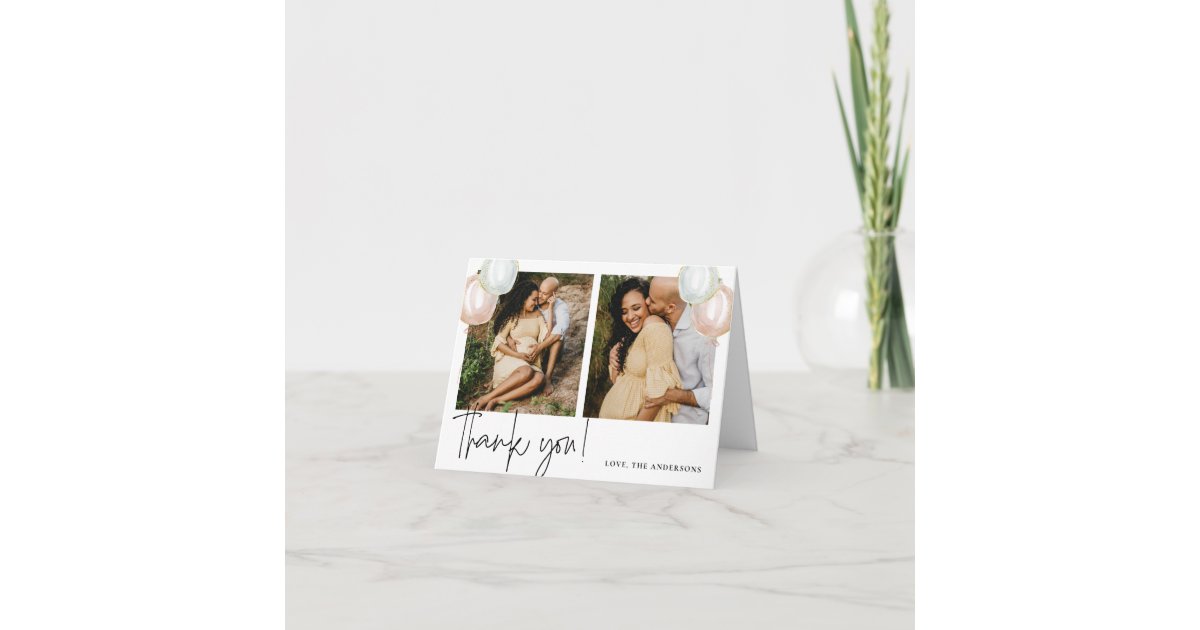 Gender Reveal Balloon Baby Shower Thank You Card | Zazzle