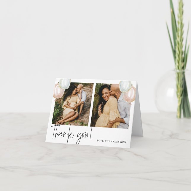 Gender Reveal Balloon Baby Shower Thank You Card (Front)