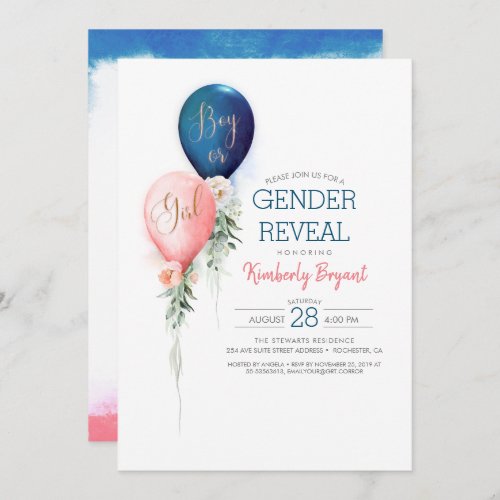 Gender Reveal Balloons Baby Shower invitation