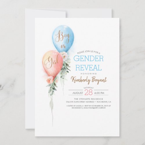 Gender Reveal Balloons Baby Shower invitation