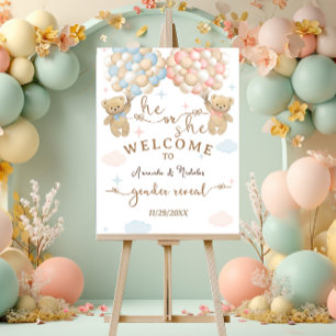 Gender Reveal Balloons & Bears Welcome Sign