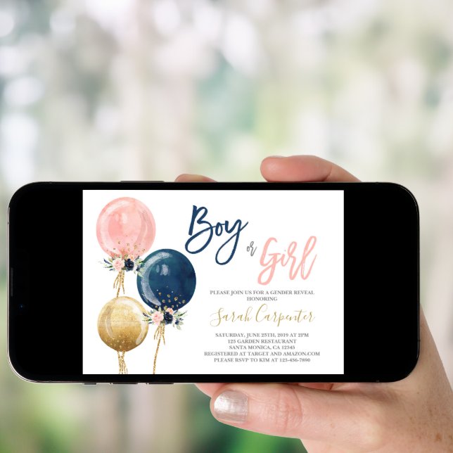 Gender reveal balloons invitation (Front Digital)