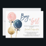 Gender reveal balloons invitation<br><div class="desc">Gender reveal balloons baby shower invitation,  navy blue and pink floral balloons</div>