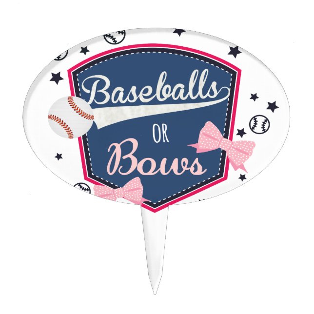 Gender reveal Baseball or bow Cake Topper (Front)