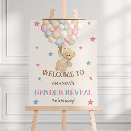 Gender Reveal Bear Balloons Minimal Welcome Sign