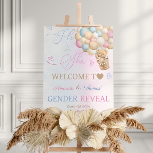 Gender Reveal Bear Balloons Welcome Sign