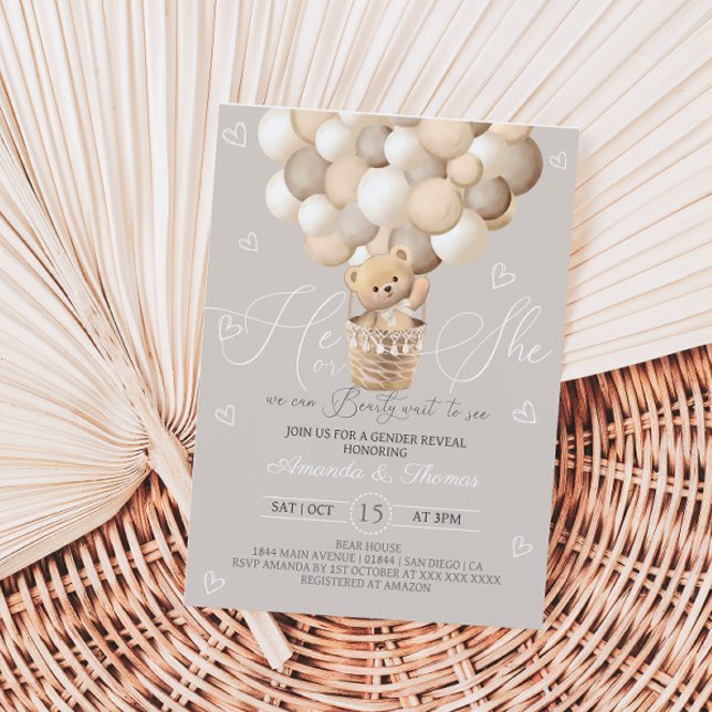 Gender Reveal Bear Neutral Muted Colors Invitation (Creator Uploaded)