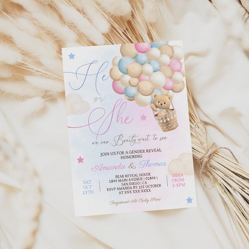 Gender Reveal Bear Soft Pink Blue Invitation