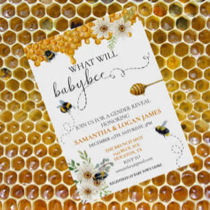Gender Reveal Bee Honey Watercolor Daisy  Invitation