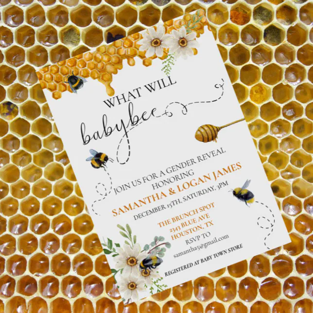 Gender Reveal Bee Honey Watercolor Daisy Invitation Zazzle