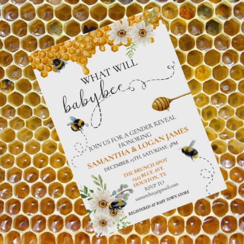 Gender Reveal Bee Honey Watercolor Daisy  Invitation