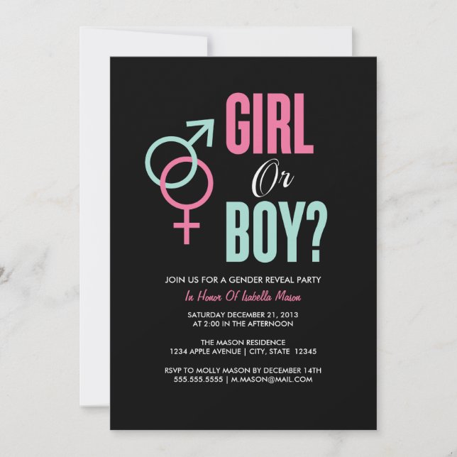 Gender Reveal | Black Party Invite (Front)