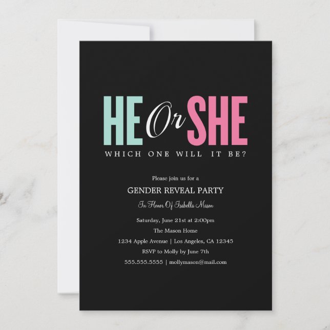 Gender Reveal - Black | Party Invite (Front)