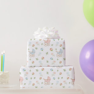 It's A Boy Girl Twin Baby Shower Wrapping Paper, Zazzle