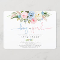 Gender reveal blue and pink floral baby shower invitation