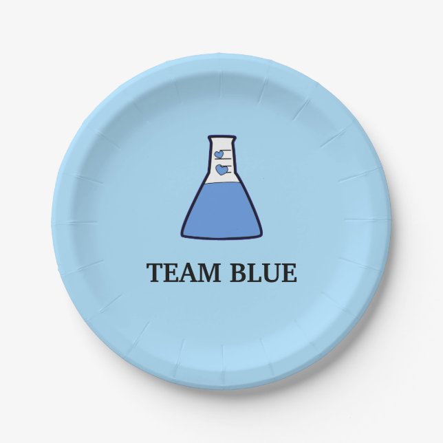 Gender Reveal Blue Gender Reveal Science Beaker Paper Plates (Front)