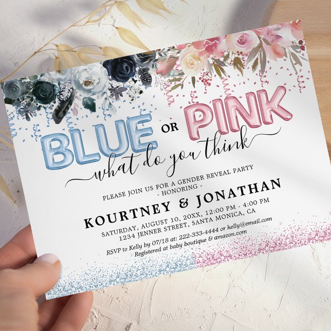 Gender Reveal Blue or Pink Baby Shower Invitation (Creator Uploaded)