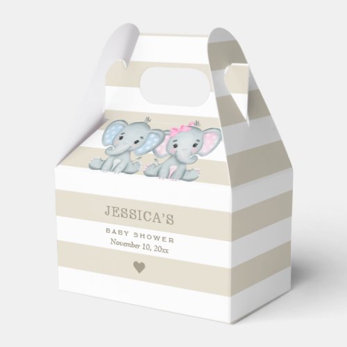 Gender Reveal Blue Pink Elephant Baby Shower Favor Boxes