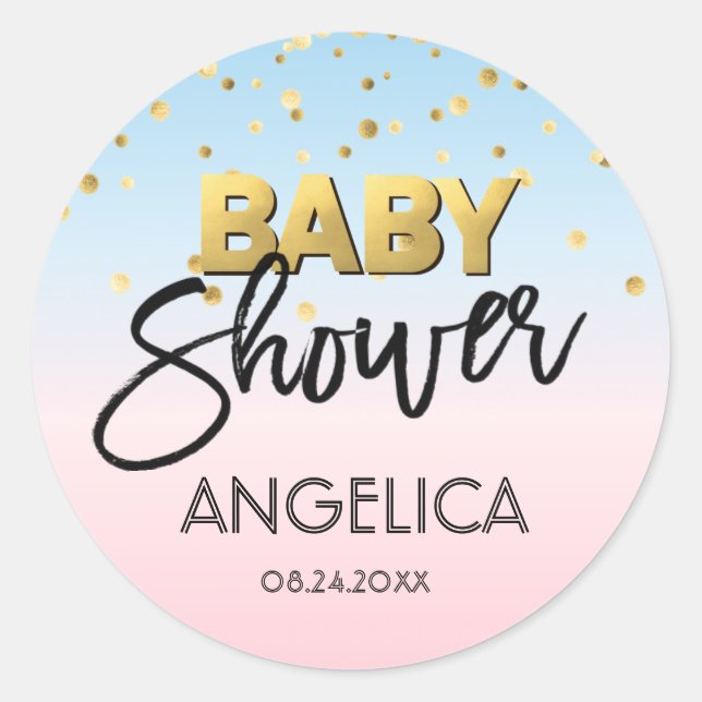 Gender Reveal Blue Pink Gold Baby Shower Labels (Front)
