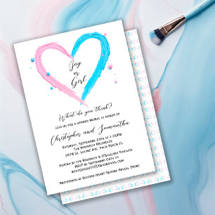 Gender Reveal Blue Pink Heart Baby Shower Invitation