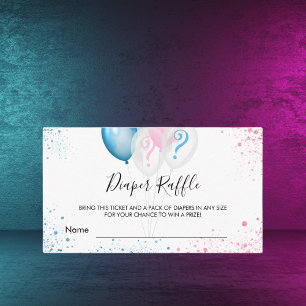 Gender reveal blue pink party diaper raffle ticket enclosure card