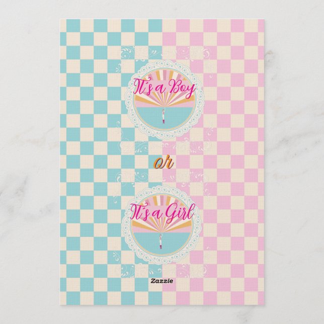 Gender Reveal Blue-Pink Plaid Checkered Invitation (Back)