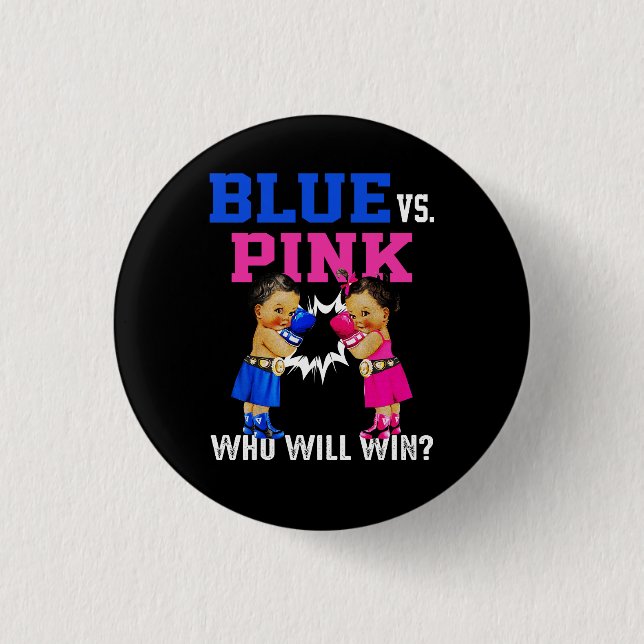 Gender Reveal Blue vs Pink Ethnic Boxing Babies Bo Button (Front)