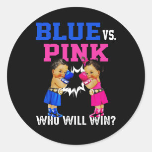Gender Reveal Blue vs Pink Ethnic Boxing Babies Bo Classic Round Sticker
