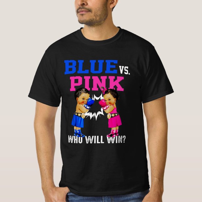 Gender Reveal Blue vs Pink Ethnic Boxing Babies Bo T-Shirt (Front)