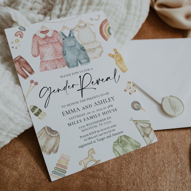 Gender Reveal Boho Clothes Invitation (Creator Uploaded)