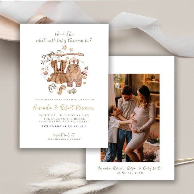 Gender Reveal Boho Clothesline Baby Shower Invitation (Creator Uploaded)